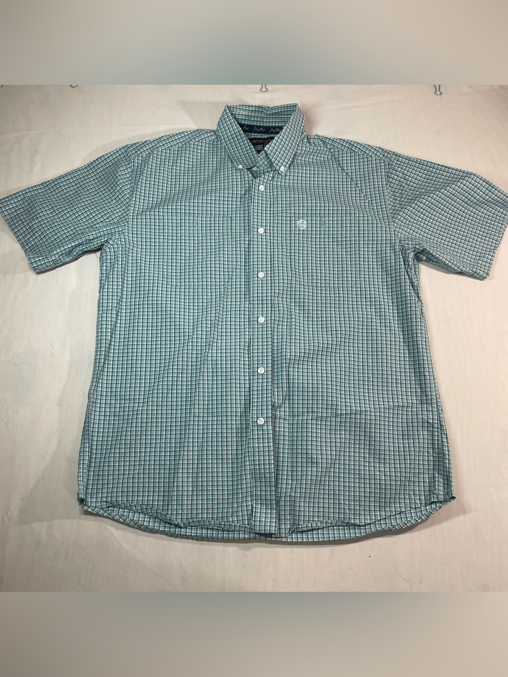Wrangler Men’s Teal Plaid Short-Sleeve Button-Down Shirt